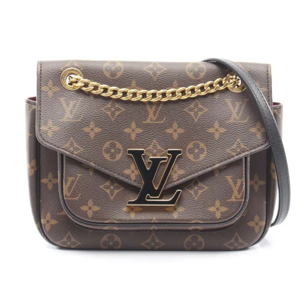 Louis Vuitton Passy Shoulder Bag Canvas Leather Monogram Brown Black